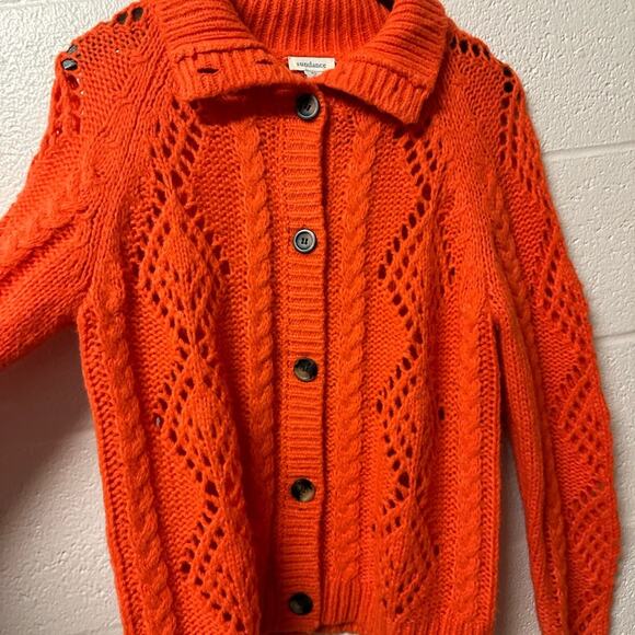 Sundance Cardigan Sweater Open Knit Cable Orange Wool Blend Size XS Boho Buttons - Picture 4 of 10